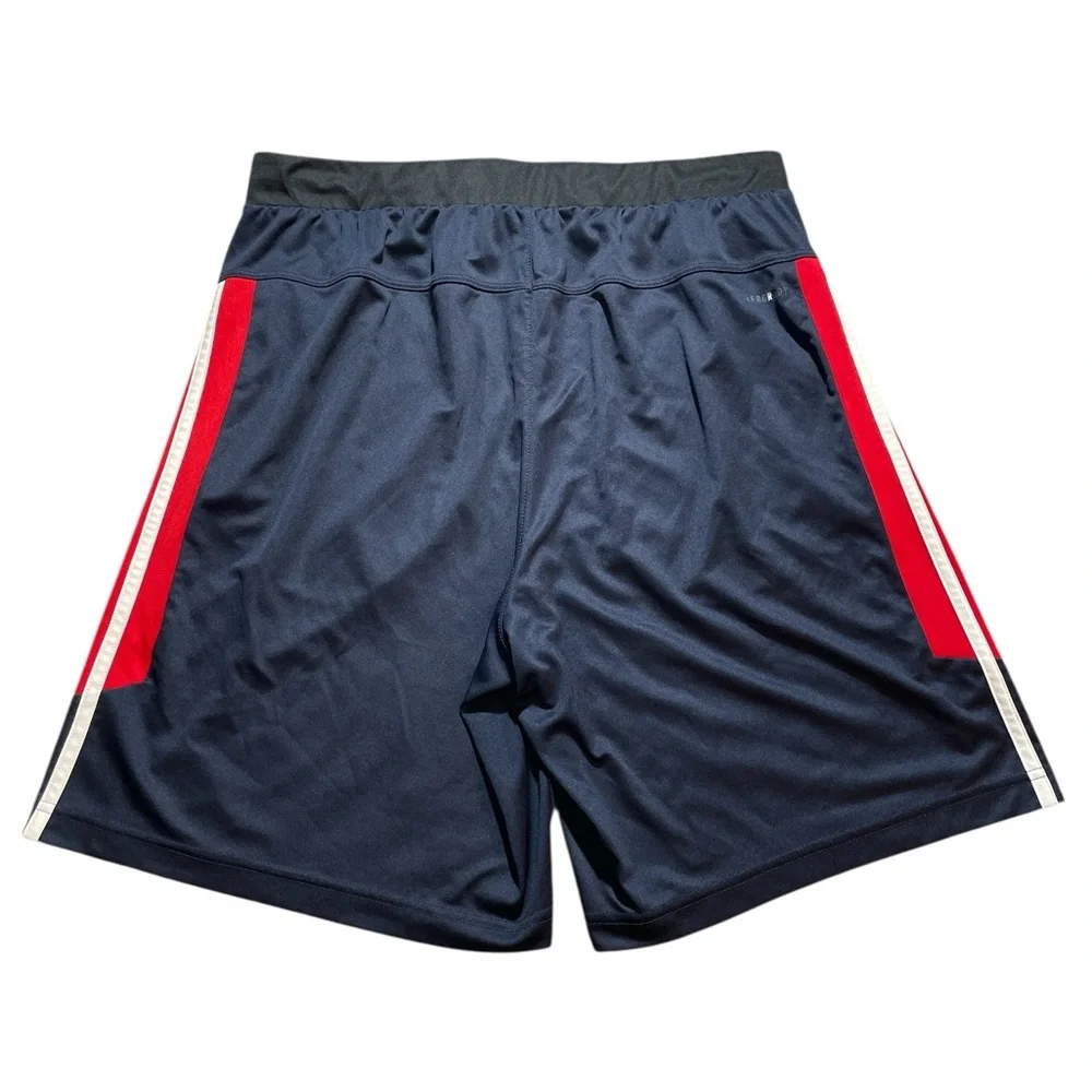 H8- Adidas Men's Shorts w/ Red & White Stripes Large Prime green aero ready